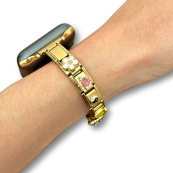 Italian Charm Bracelet Compatible with Smart Watch Band Feminine Style Gold - Picture 1 of 5